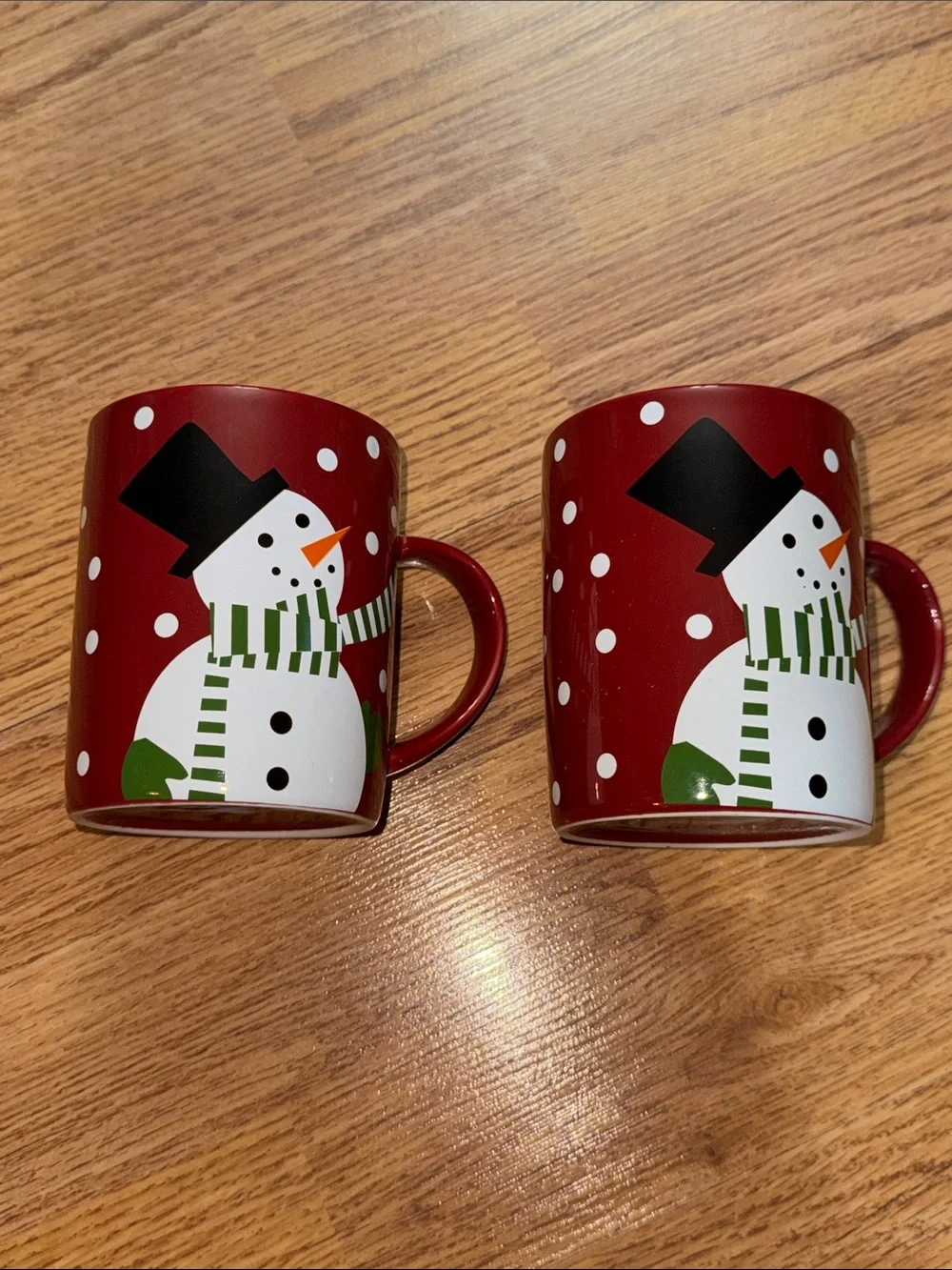 Crate & Barrel Festive Red Snowman Mug Set - 2 Holiday Coffee Mugs Cups